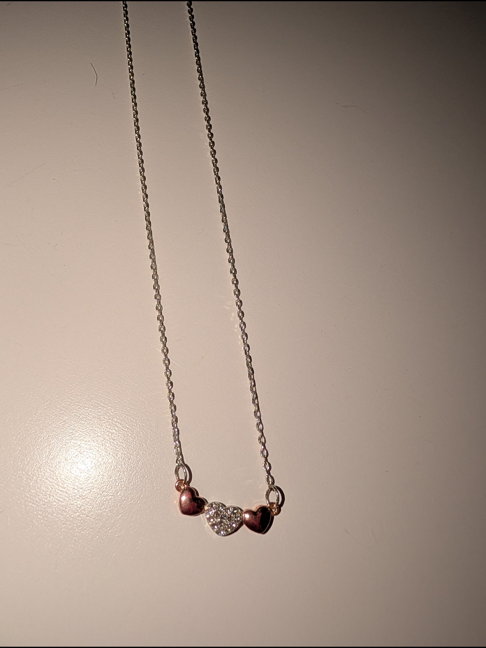 Trio Heart Pendant Necklace in Rose and Silver